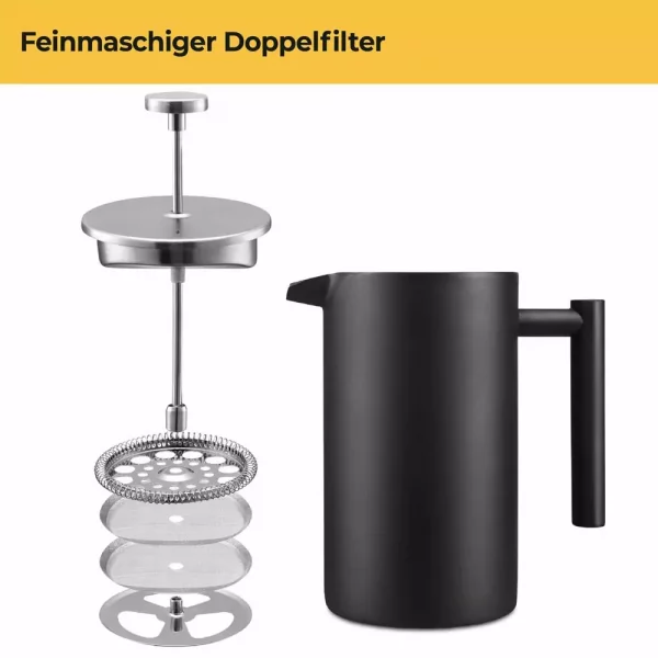 Kolbenkaffeemaschine thermoisliert - feinmaschiger Doppelfilter