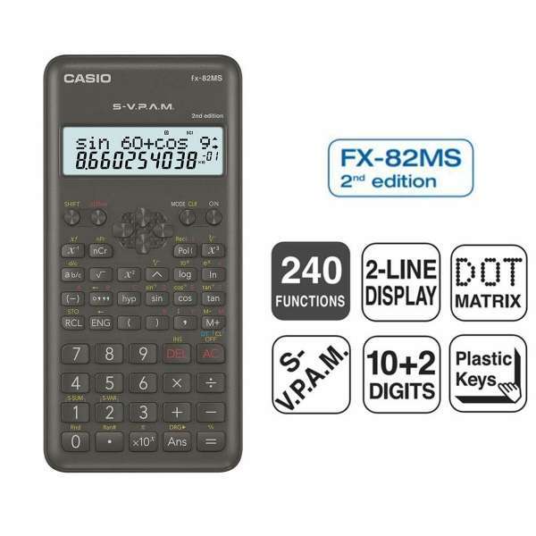 Wissenschaftlicher Taschenrechner von Casio FX-82MS-2 mit Angaben